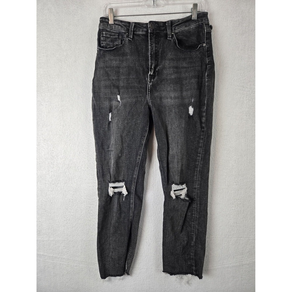 Risen Size 30 / 11 Distressed Black Jeans High Waisted Ripped Straight Leg